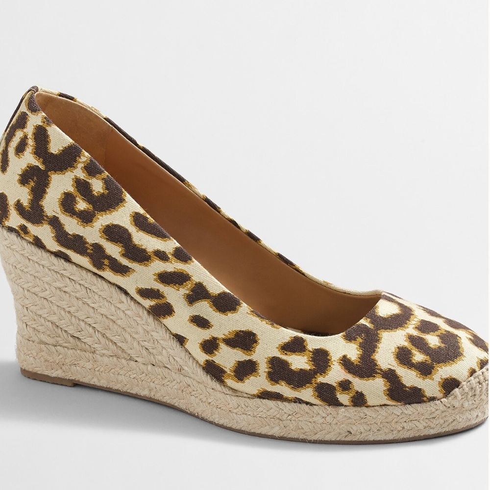 J.Crew Seville Printed Espadrilles Wedge Shoes 8 Brown Leopard Closed Toe NEW